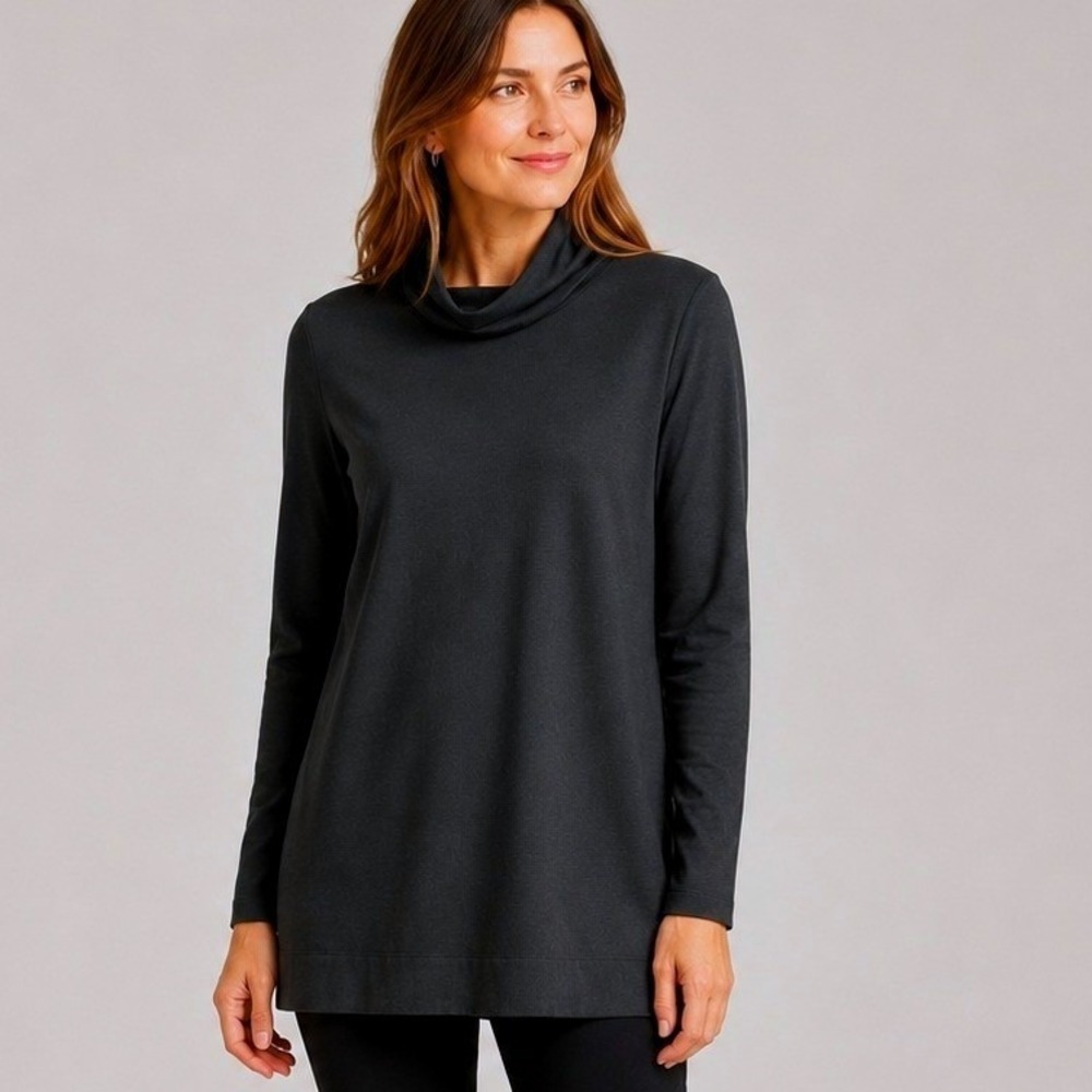 J. Jill Women Luxe Supima Tunic Top XS Black Long Sleeve Basic Minimalist Causal